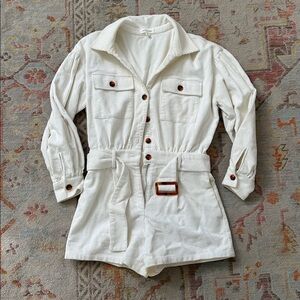 LANI THE LABEL White Corduroy Button-Up Romper